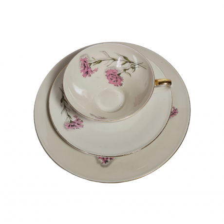 Чайное трио винтажное Mitterteich Bavaria "Розовые гвоздики", фарфор, Германия, 1970-80гг.