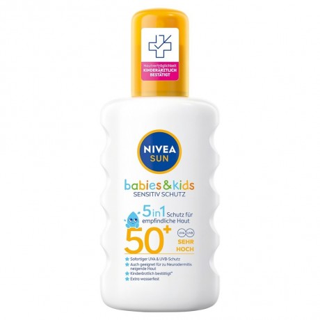 Nivea Kids Schutz & Sensitiv Sonnenspray LSF 50+  Детский солнцезащитный спрей для чувствительной кожи LSF 50+