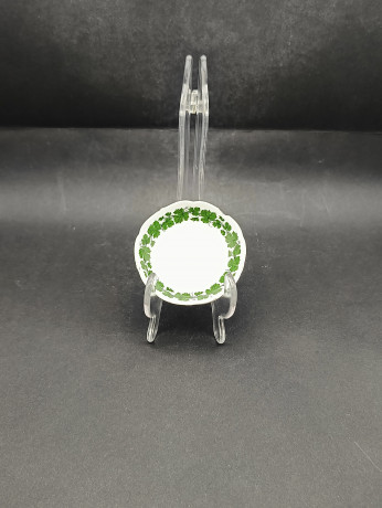 Блюдце винтажное Meissen, зеленый растительный декор, рифленый край, фарфор, 8 см, Германия, 1970-80гг.