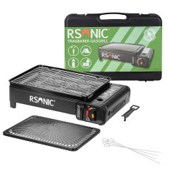 Mianova Mianova Gaskocher Campingkocher Tischgrill Gas Grillplatte im Koffer, 4 Spiesse + Rost Platte Outdoor BBQ Barbecue Tisch Grill Camping Herd Kocher Notfall Campingherd Notfallkocher  Газовая плита Mianova, походная плита, настольный гриль, газовая 