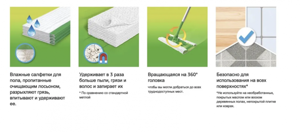 Swiffer wet+dry SET Clean and Fresh НАБОР для уборки полов Швабра + cалфетки для швабры сухие 8 шт и влажные 3 шт, с ароматом чистоты и свежести