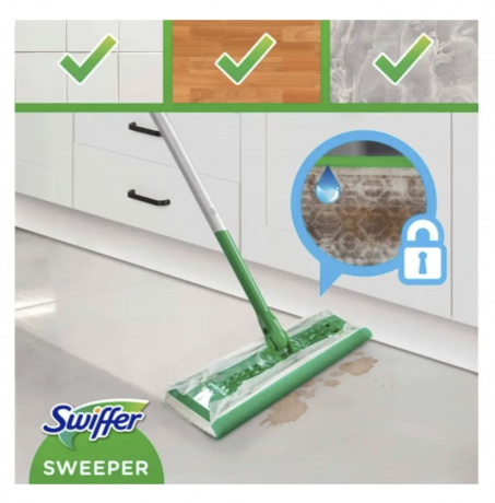 Swiffer wet+dry SET Clean and Fresh НАБОР для уборки полов Швабра + cалфетки для швабры сухие 8 шт и влажные 3 шт, с ароматом чистоты и свежести