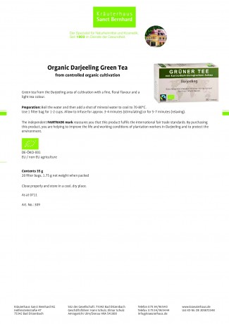Krauterhaus Sanct Bernhardt Organic Green Tea Darjeeling, 35 г