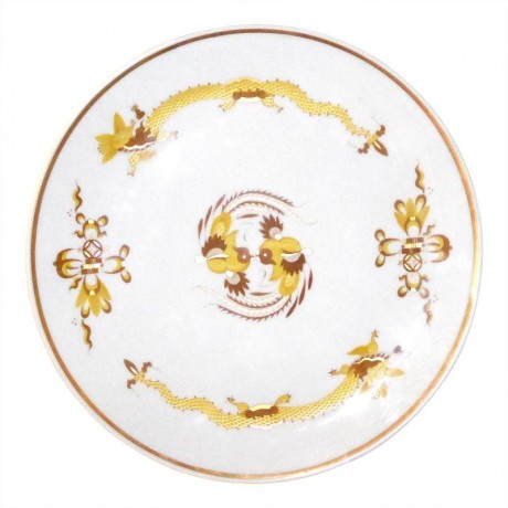 Meissen Meissen 'Neuer Ausschnitt - Reicher Drache gelb goldschattiert mit Goldrand' Wandteller 26 cm Meissen "New Cutout - Rich Dragon желтое золото с золотым оттенком" Настенная тарелка 26 см