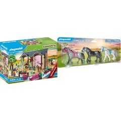 PLAYMOBIL 2er Set: 70995 Reitunterricht mit Pferdeboxen + 70999 Pferdeset 3x Pferde: Friese Набор из 2 штук: 70995 Уроки верховой езды с ящиками для лошадей + 70999 Комплект для лошадей 3 лошади: фризы