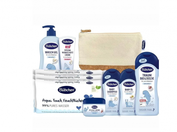 Bubchen Newborn Baby Care Kit 7in1, Набор для новорождённых Bubchen 7 в 1 уход за кожей и купание малыша с рождения, гипоаллергенный, без силиконов, подарочный набор