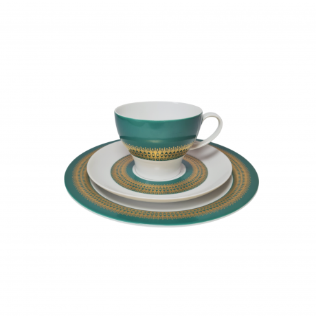 Thomas Чайное трио бело-зеленый фарфор с позолоченным узором, Германия, 1960-70гг.
