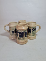 Набор пивных кружек винтажный W.Germany &quot;Дети в саду&quot;, бежево-синий, керамика, 4 шт., 10 x 12 см, Германия, 1960-70гг.