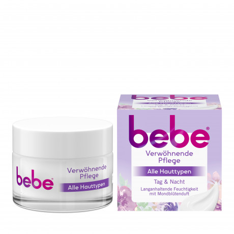bebe verwoehnende Pflege Tag & Nacht, 50 ml, bebe крем для лица день и ночь для всех типов кожи с маслом ши и ароматом лунного цветка, 50 мл
