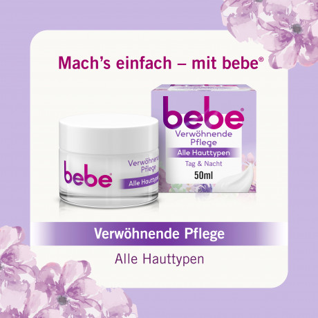 bebe verwoehnende Pflege Tag & Nacht, 50 ml, bebe крем для лица день и ночь для всех типов кожи с маслом ши и ароматом лунного цветка, 50 мл