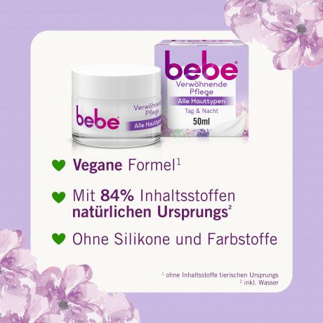 bebe verwoehnende Pflege Tag & Nacht, 50 ml, bebe крем для лица день и ночь для всех типов кожи с маслом ши и ароматом лунного цветка, 50 мл