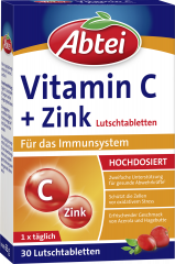 Abtei Vitamin C + Zink Lutschtabletten 30 Lutschtabletten (63 g), Abtei Таблетки для рассасывания с витамином C и цинком для поддержки иммунитета, 30 таблеток для рассасывания (63 г)