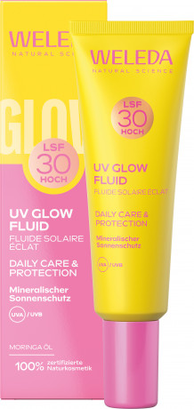 WELEDA UV Glow Fluid LSF 30, 30 ml, Солнцезащитный флюид для лица SPF 30 с маслом моринги и сияющими пигментами, без отдушки, 30 мл
