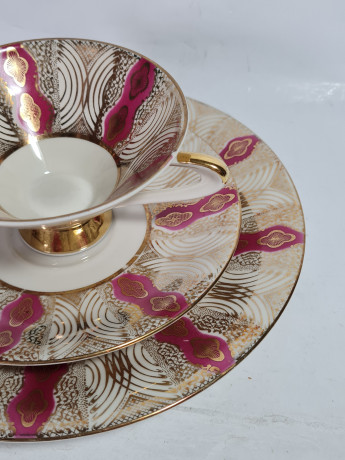 Чайное трио винтажное Bareuther Waldsassen Bavaria / 65 er с розово-золотым декором, фарфор, Германия, 1970-80гг.