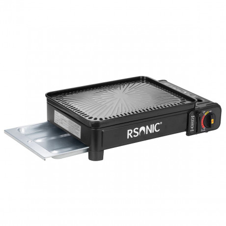 Mianova Mianova Gaskocher Campingkocher Tischgrill + Grillplatte + 4 Spiesse, Gaskocher im Koffer fur Gaskartuschen Gasflaschen- Outdoor BBQ Barbecue Grill Gas Camping Kocher Herd Grillrost Schwarz  Газовая плита Mianova Кемпинговая плита Настольный гриль