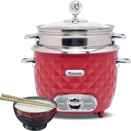 TurboTronic by Z-Line TurboTronic by Z-Line Reiskocher 1 Liter mit Dampfgareinsatz aus Edelstahl PLASTIKFREI, 400 W, mini Design Dampfgarer kleiner Reistopf Milchreis Cooker rot Рисоварка TurboTronic от Z-Line 1 литр с пароваркой из нержавеющей стали БЕЗ 