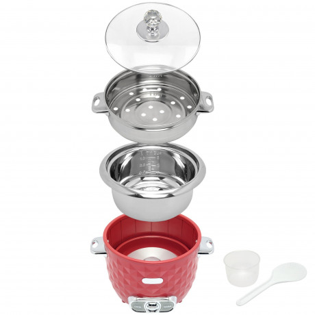 TurboTronic by Z-Line TurboTronic by Z-Line Reiskocher 1 Liter mit Dampfgareinsatz aus Edelstahl PLASTIKFREI, 400 W, mini Design Dampfgarer kleiner Reistopf Milchreis Cooker rot Рисоварка TurboTronic от Z-Line 1 литр с пароваркой из нержавеющей стали БЕЗ 