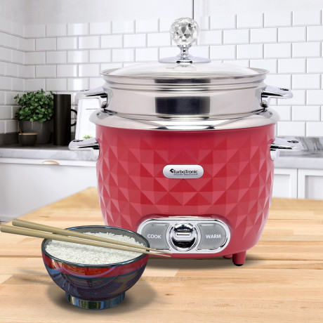 TurboTronic by Z-Line TurboTronic by Z-Line Reiskocher 1 Liter mit Dampfgareinsatz aus Edelstahl PLASTIKFREI, 400 W, mini Design Dampfgarer kleiner Reistopf Milchreis Cooker rot Рисоварка TurboTronic от Z-Line 1 литр с пароваркой из нержавеющей стали БЕЗ 