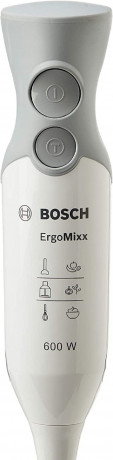 BOSCH BOSCH Stabmixer ErgoMixx MSM66110 Edelstahl-Mixfuss 4-Klingen 600W weiss/grau  Ручной блендер BOSCH ErgoMixx MSM66110, ножка для смешивания из нержавеющей стали, 4 лезвия, 600 Вт, белый/серый