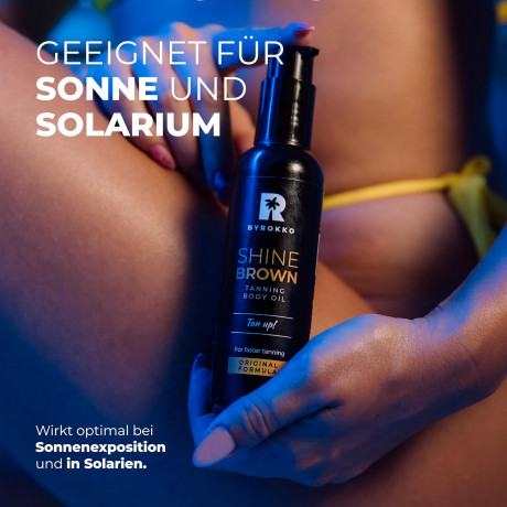 BYROKKO Shine Brown Braunungsbeschleuniger-Ol, Масло ускоритель для загара в солярии и на солнце, с кокосовым, ореховым и лесным маслом, для длительного красивого загара, 150мл 