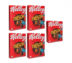 Kelloggs Tresor Choco Nut 410g x 5st, Сухие завтраки, подушечки с шоколадно-ореховой начинкой, хрустящие, для завтрака Германия, Набор 5 шт х 410 г 