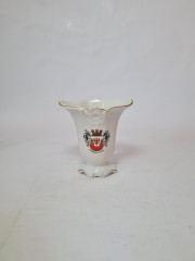 Ваза винтажная "Герб Остербурга, Альтмарк", белый фарфор с позолоченным рельефным краем Plankenhammer, 7,5 x 11,5 x 12 см, Германия, 1960-70гг.