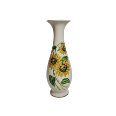 Ваза винтажная  Royal KM Bavaria, белый фарфор с ярким цветочным рисунком &quot;Подсолнухи&quot;, 23 x 7,5 см / 3 см, Германия, 1960-70гг.