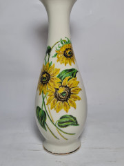 Ваза винтажная  Royal KM Bavaria, белый фарфор с ярким цветочным рисунком &quot;Подсолнухи&quot;, 23 x 7,5 см / 3 см, Германия, 1960-70гг.