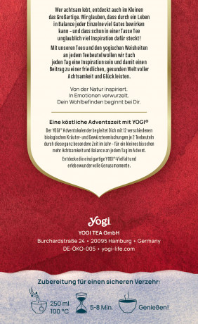 YOGI TEA Adventskalender 2026 24 ayurvedische Tees, YOGI TEA Чайный Адвент-календарь 2026 с аюрведическими органическими чаями, 24 пакетика, 97 г
