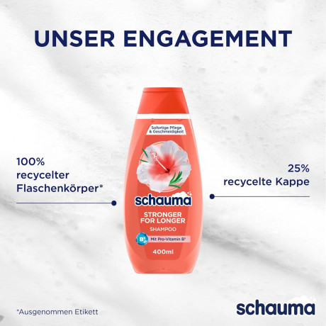 Schauma Shampoo Stronger for Longer, 400 ml, Schauma укрепляющий шампунь Stronger for Longer с гибискусом, розмарином и провитамином B5, 400 мл