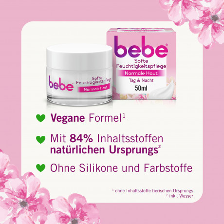 bebe Feuchtigkeitspflege, 50 ml, bebe увлажняющий крем для лица для нормальной кожи с экстрактом персика и витамином E, 50 мл