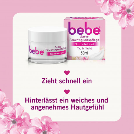 bebe Feuchtigkeitspflege, 50 ml, bebe увлажняющий крем для лица для нормальной кожи с экстрактом персика и витамином E, 50 мл