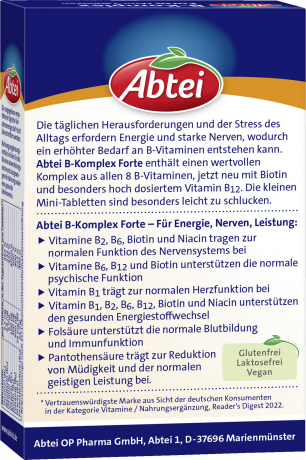 Abtei B-Komplex Forte Mini-Tabletten 50 Mini-Tabletten (11,6 g), Abtei Мини-таблетки с восемью витаминами группы B для энергии, нервной системы и умственной работоспособности, 50 мини-таблеток (11,6 г)