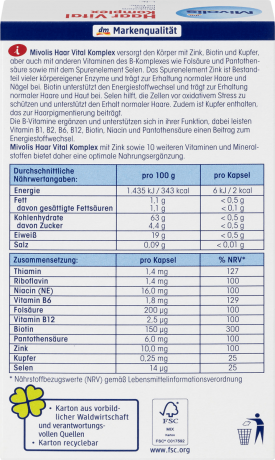 Mivolis Haar Vital Komplex Kapseln Витаминный комплекс для волос, 60 шт