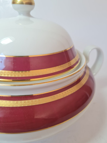 Seltmann Weiden Винтажное блюдо с крышкой и с бордово-позолоченным ободком, 28см x 17см, Германия, 1960-70гг.