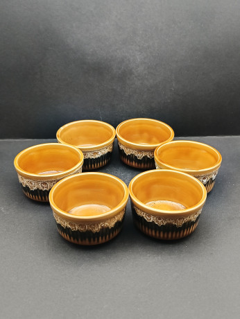 Креманки винтажные в желто-коричневых тонах, керамика, 6 штук, 8.5 х 4.5 см, Франция, 1970-80гг.