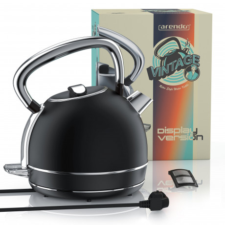 Arendo Arendo Wasserkocher, 1,7 l, 2200 W, Edelstahl Retrostyle Vintage, LED Temperaturanzeige, schwarz matt Чайник Arendo, 1,7 л, 2200 Вт, нержавеющая сталь, винтажный стиль ретро, ??светодиодный индикатор температуры, матовый черный