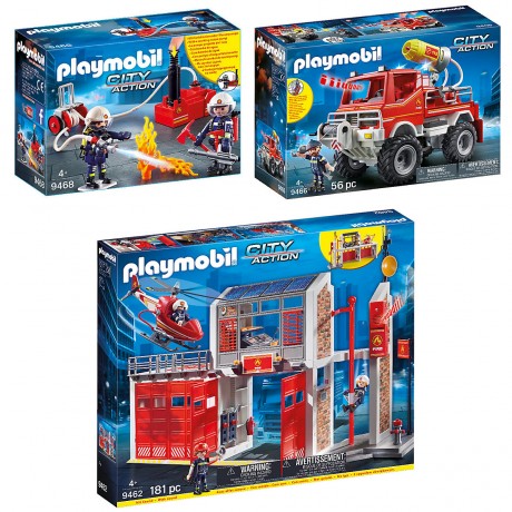 PLAYMOBIL PLAYMOBIL 3er Set: 9468 Feuerwehrmanner mit Loschpumpe + 9466 Feuerwehr-Truck + 9462 Grosse Feuerwache Набор PLAYMOBIL из 3 предметов: 9468 пожарных с пожарным насосом + 9466 пожарная машина + 9462 большая пожарная часть
