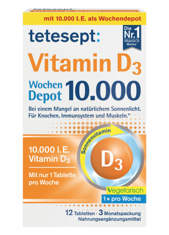 tetesept Vitamin D3 10.000 I.E. Wochendepot 12 tabletten, Витамин D3 10000 единиц, еженедельное депо (1 таблетка в неделю), 12 таблеток (на 3 месяца)