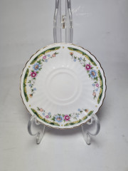 Белая фарфоровая чайная пара с цветочным рисунком и зеленым ободком, Китай, 1960-70гг.