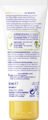 NIVEA SUN Breathable UV Gesicht Mattierend LSF 50+, 40 ml, Нивеа Солнцезащитный крем для лица матирующий, SPF 50+, воздухопроницаемый, 40 мл
