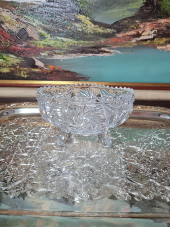 Салатница винтажная Anna Hutte Im Stil на ножках, хрусталь, 13 x 9 x 7,5 см, Германия, 1960-70гг.