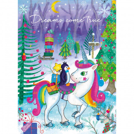 Windel Einhorn Adventskalender Dreams come True, Dreams come True шоколадный адвент-календарь 2026 «Единороги Dreams come True» с 24 фигурками из молочного шоколада, 75 г