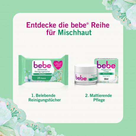 bebe mattierende Pflege Gesichtscreme, 50 ml, bebe матирующий крем для лица для комбинированной кожи с зелёным чаем и кукурузным крахмалом, 50 мл