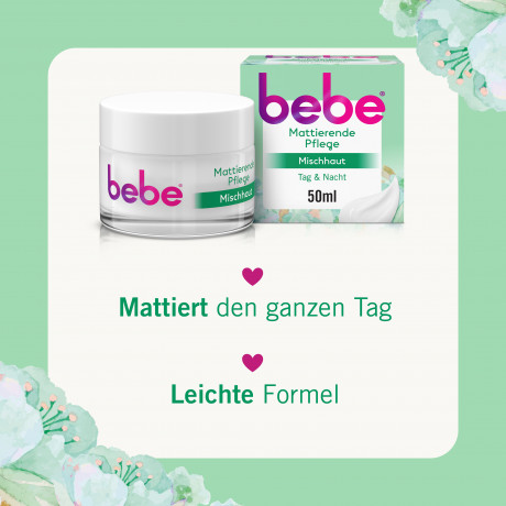 bebe mattierende Pflege Gesichtscreme, 50 ml, bebe матирующий крем для лица для комбинированной кожи с зелёным чаем и кукурузным крахмалом, 50 мл
