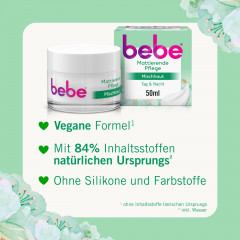 bebe mattierende Pflege Gesichtscreme, 50 ml, bebe матирующий крем для лица для комбинированной кожи с зелёным чаем и кукурузным крахмалом, 50 мл