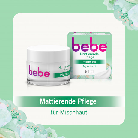 bebe mattierende Pflege Gesichtscreme, 50 ml, bebe матирующий крем для лица для комбинированной кожи с зелёным чаем и кукурузным крахмалом, 50 мл