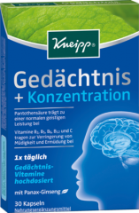 Kneipp Gedaechtnis Konzentration Kapseln, 30 Stueck, Kneipp капсулы «Память и концентрация» с женьшенем и витаминами, 30 шт.