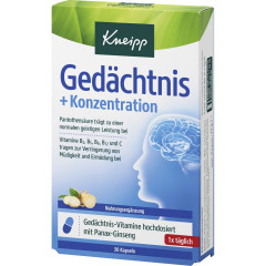 Kneipp Gedaechtnis Konzentration Kapseln, 30 Stueck, Kneipp капсулы «Память и концентрация» с женьшенем и витаминами, 30 шт.