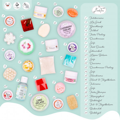 BadeFee Adventskalender 2026 Nussknacker, Адвент-календарь 2026 BadeFee Nussknacker с 24 средствами для ванны, тела, губ и волос